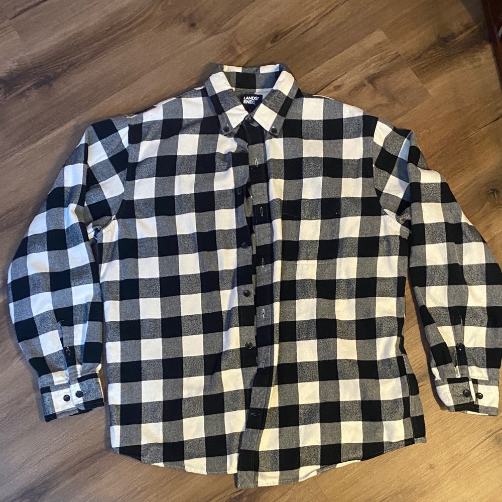 Lands' End Black and White Plaid Shirt